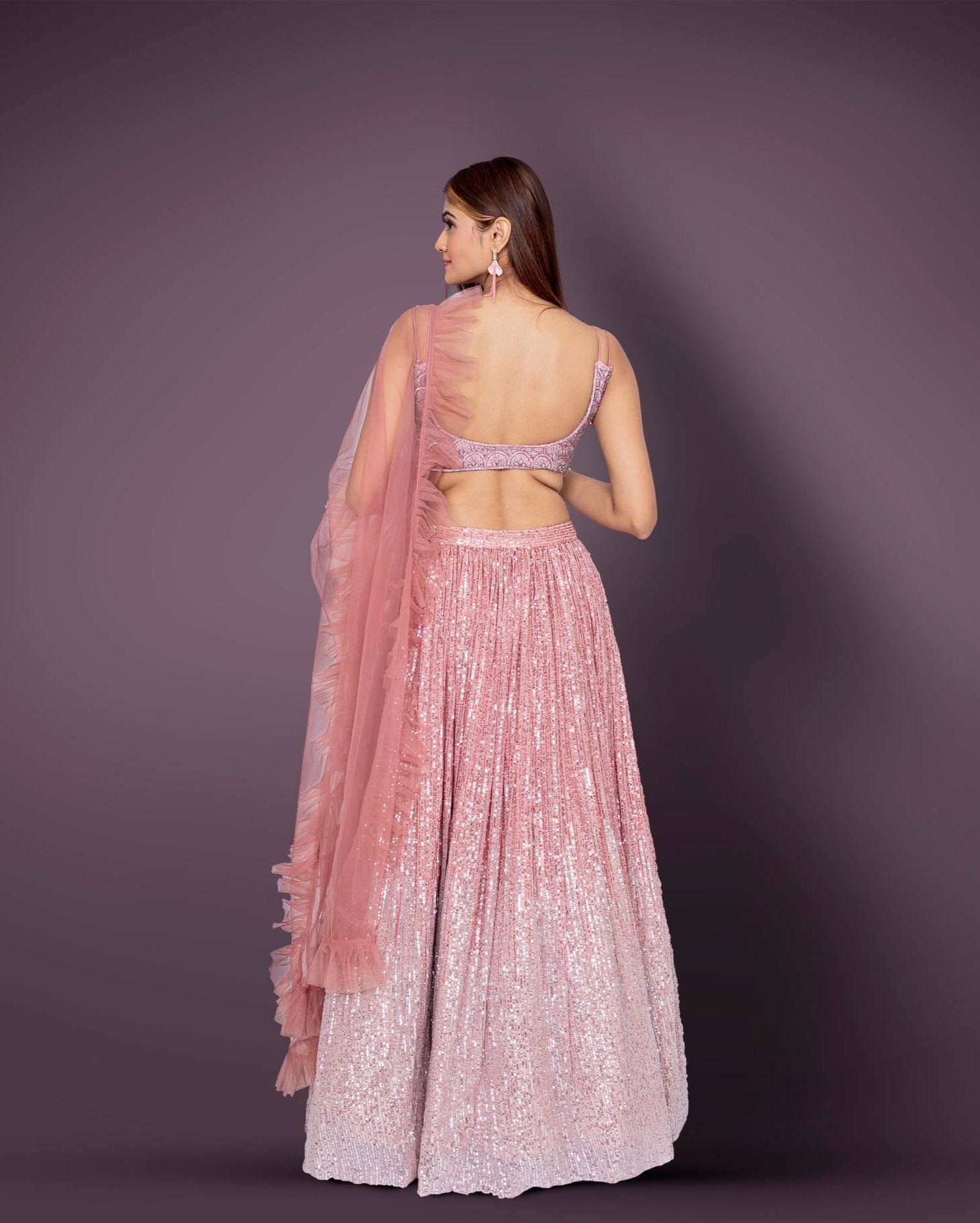 Pink Embroidery Cut Work Net Glitter Tussar Silk Crush Designer Lehenga  Choli. Net Lehenga choli online.