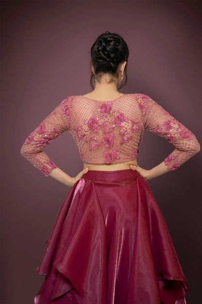 Rust Pink Lehenga With Onion Pink Blouse Adorned With Cutdana, Pearl, Sequence