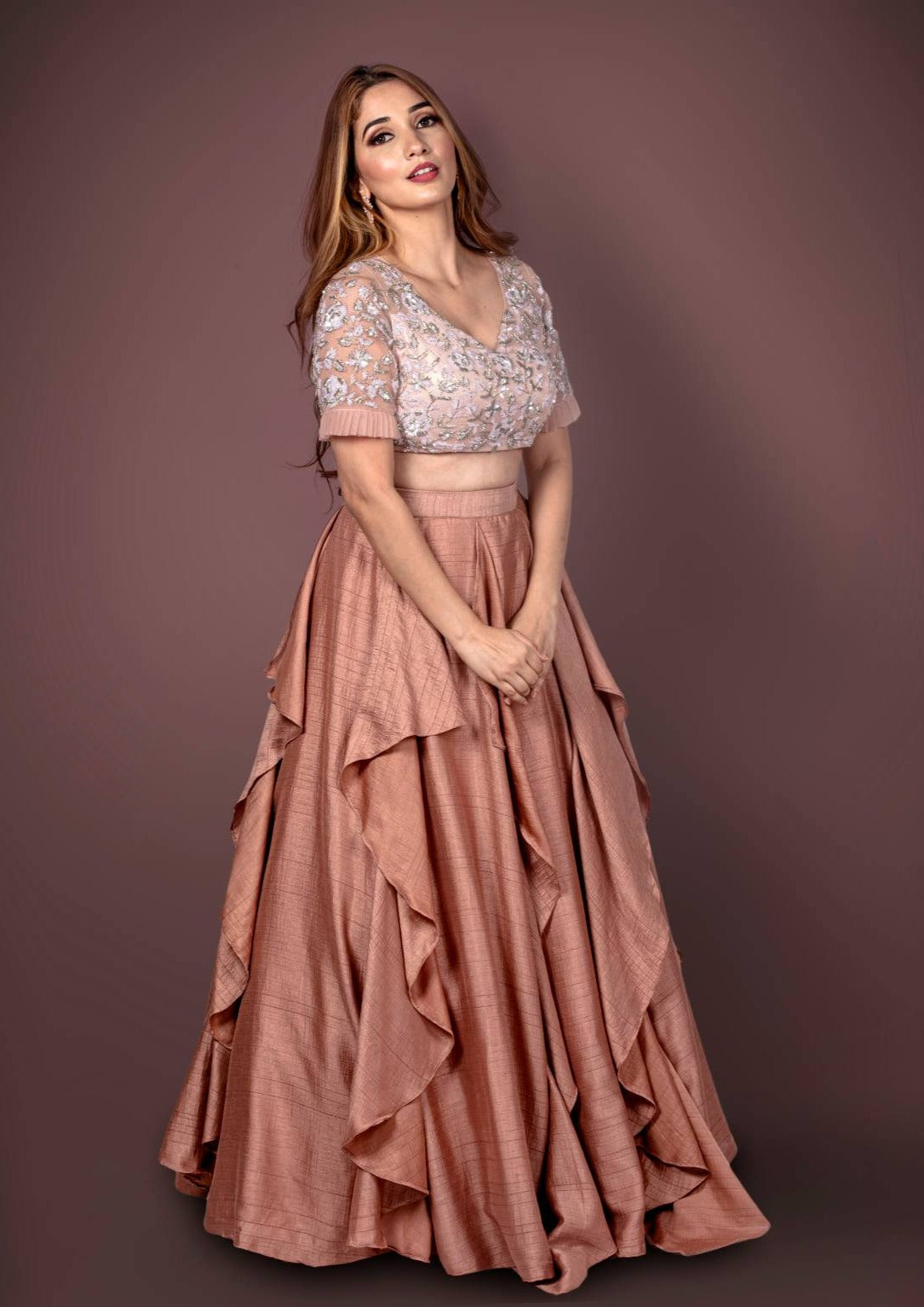 Pink with Cream Shaded Beads, Thread and Sequins work Crop Top Lehenga –  Seasons Chennai