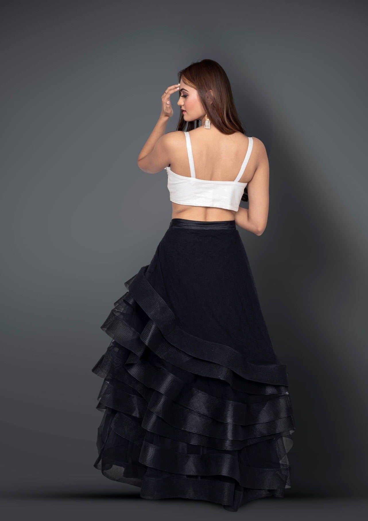 Buy Grey Lehenga Paired with Ruffle Crop Top by TAAVARE at Ogaan Online  Shopping Site