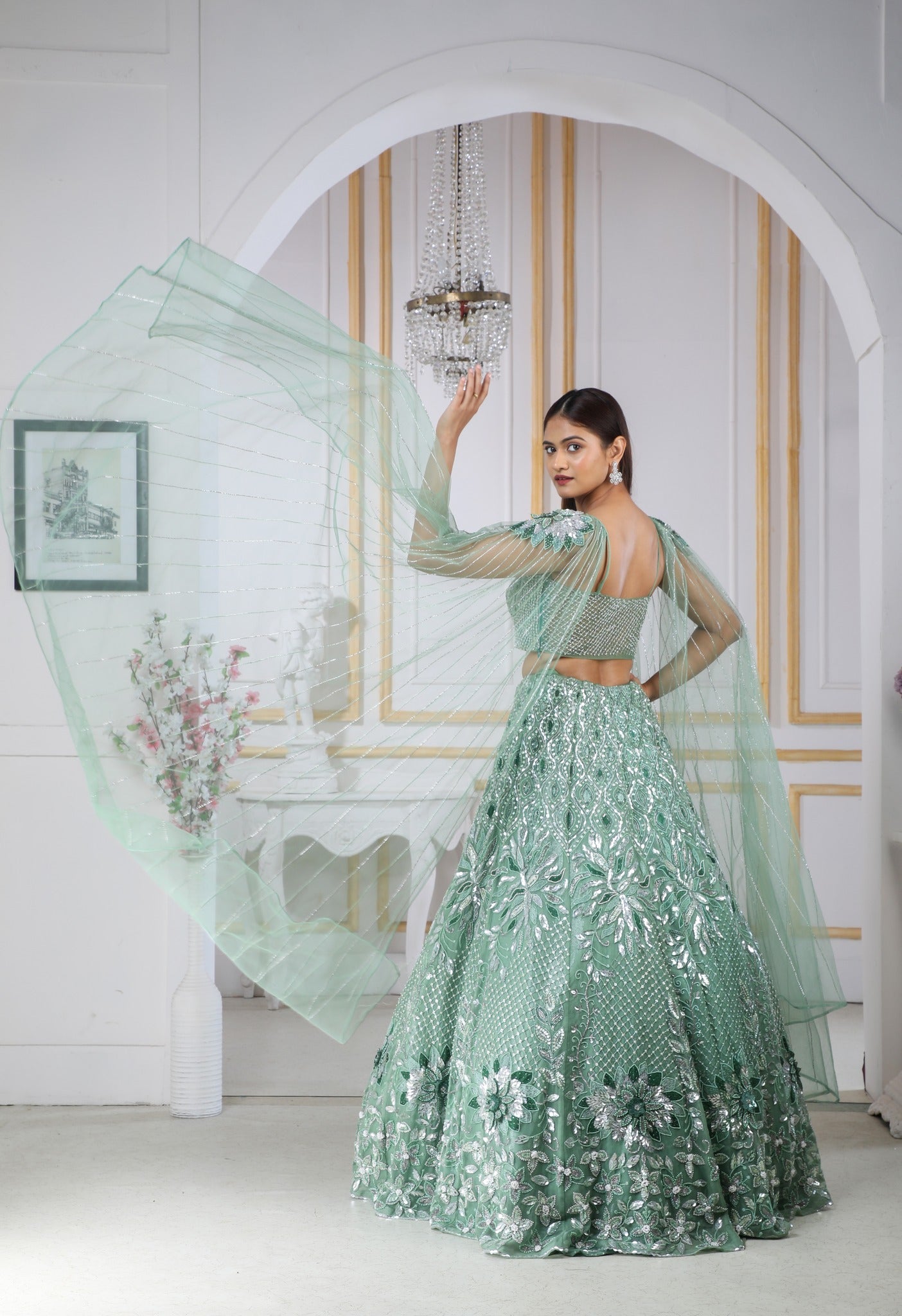 Pink Lucknowi Embroidery and Sequins work Crop Top Designer Bridal Leh –  Seasons Chennai
