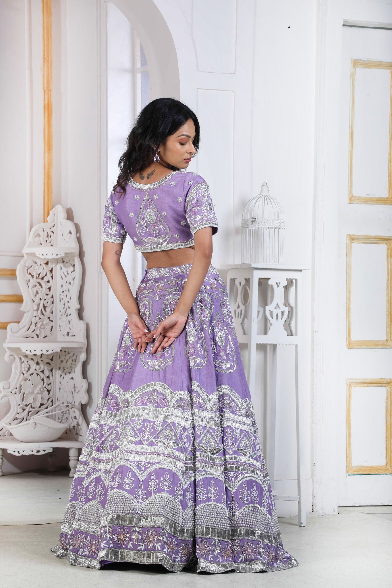 Iris Lehenga Choli With Silver & Self Zardosi Embroidery And A Matching Dupatta