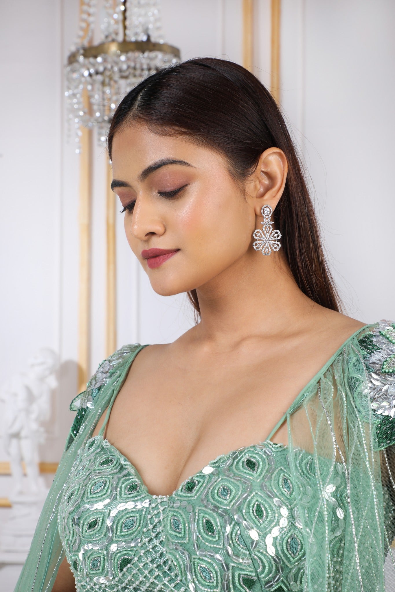Studio Iris India Cape Sleeve Embroidered Blouse And Lehenga Set | Gold,  Cutdana, Organza, Sweetheart, … | American indian dress, Bridal lehenga  red, Indian dresses