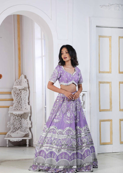 Iris Lehenga Choli With Silver & Self Zardosi Embroidery And A Matching Dupatta