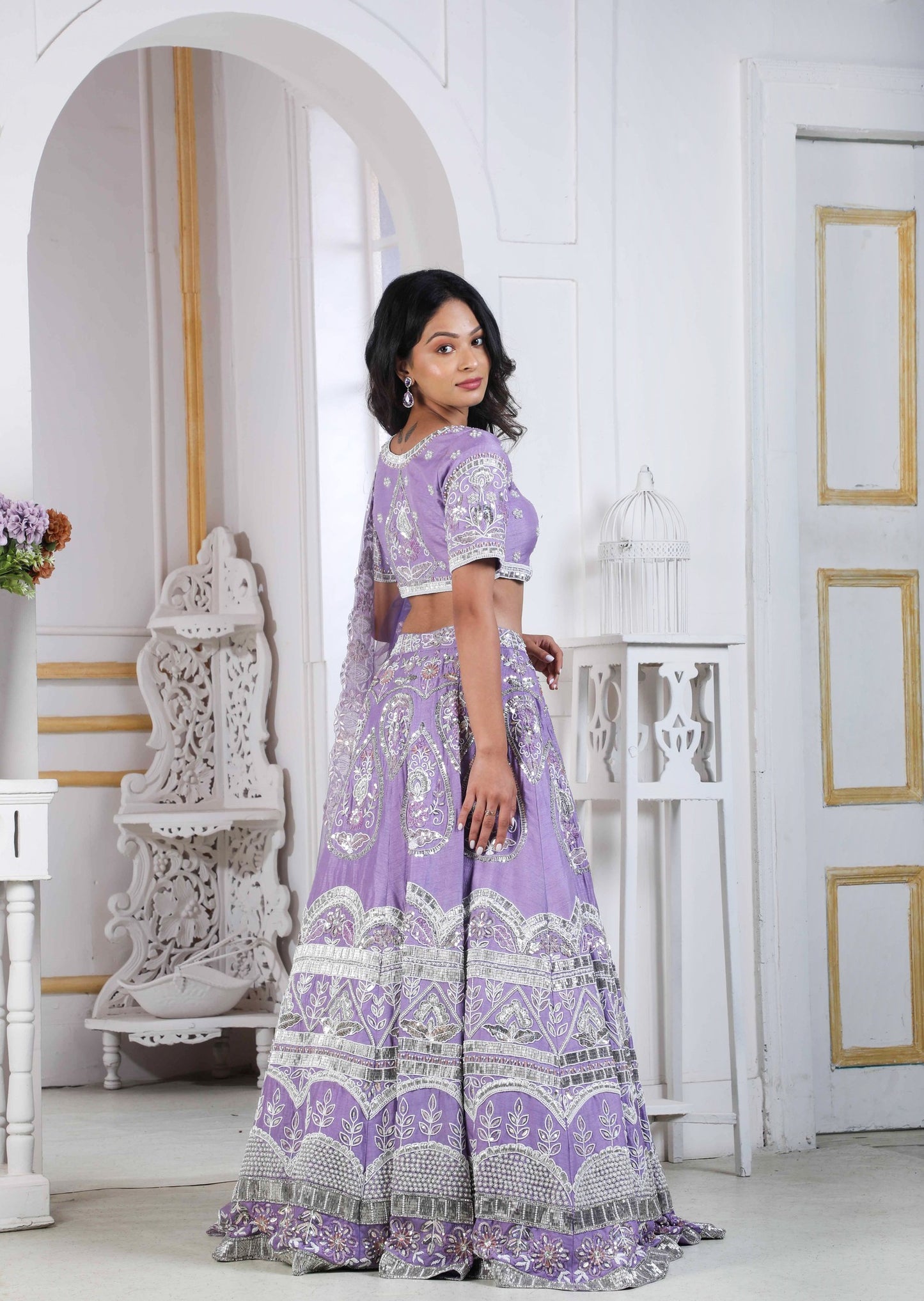 Iris Lehenga Choli With Silver & Self Zardosi Embroidery And A Matching Dupatta