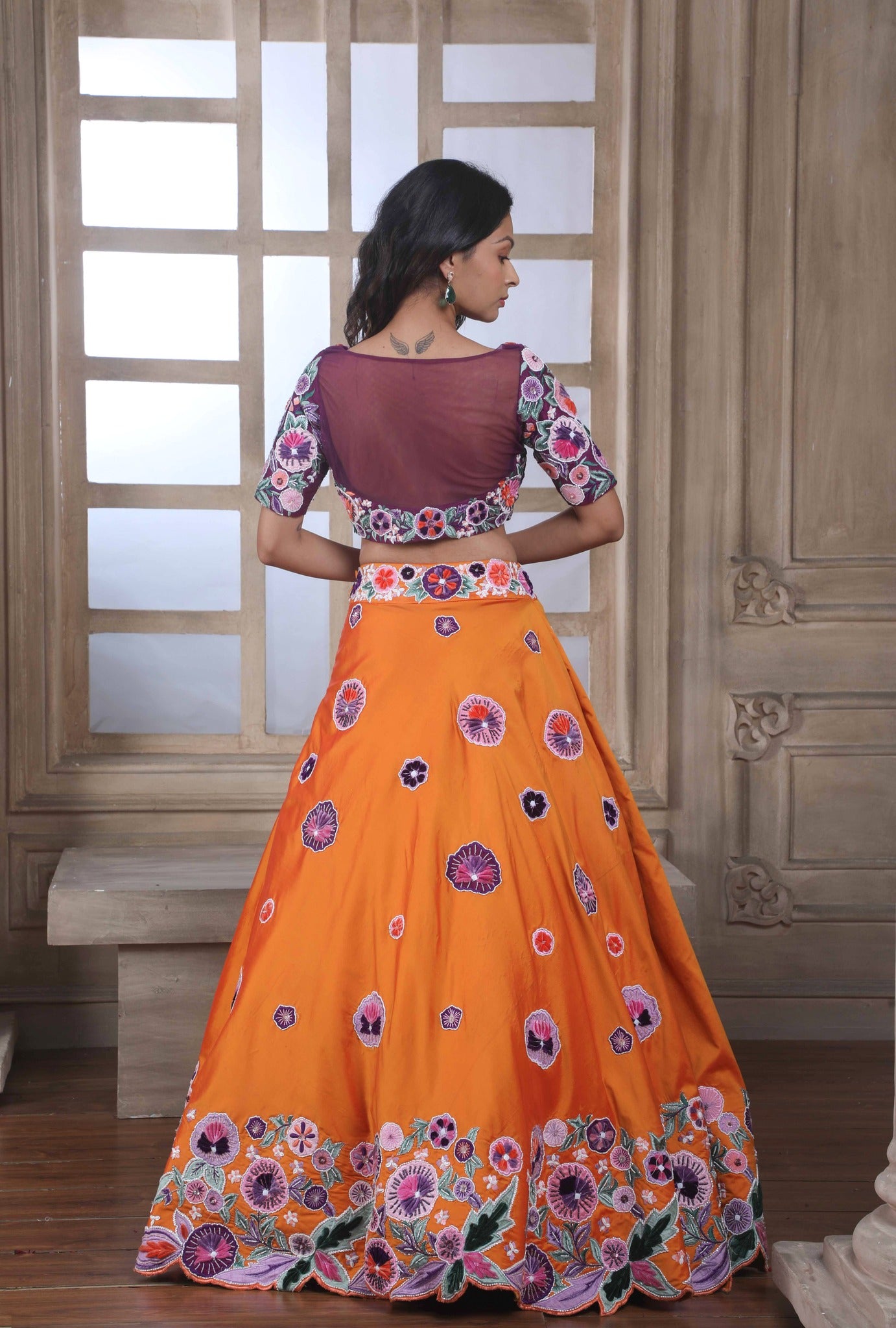 Buy Burnt orange embroidered lehenga set by Neeta Lulla at Aashni and Co