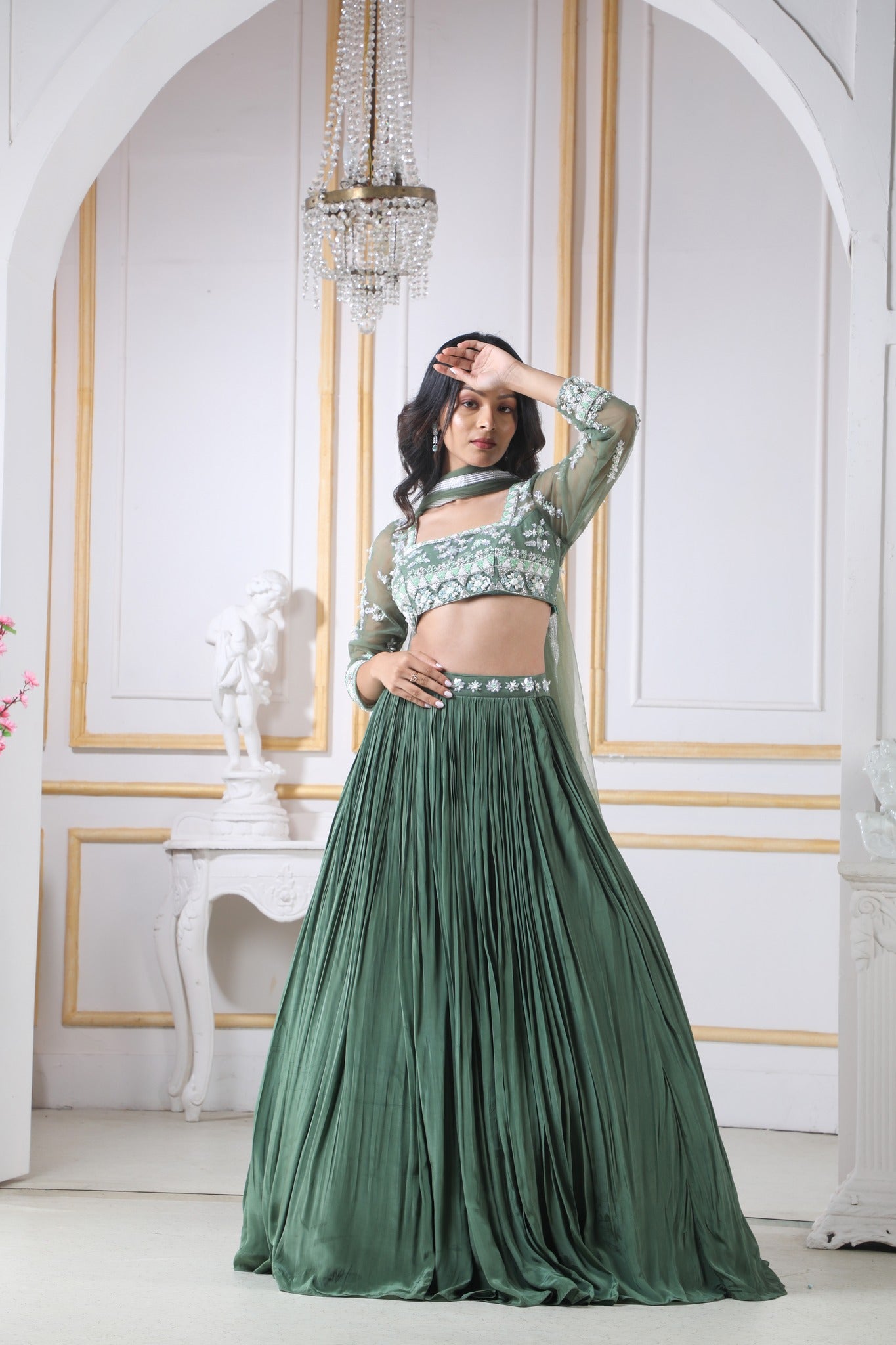 Buy Green Georgette Crepe Hand Embroidered And Sequin Lehenga Blouse Set  For Women by Suruchi Parakh Online at Aza Fashions.