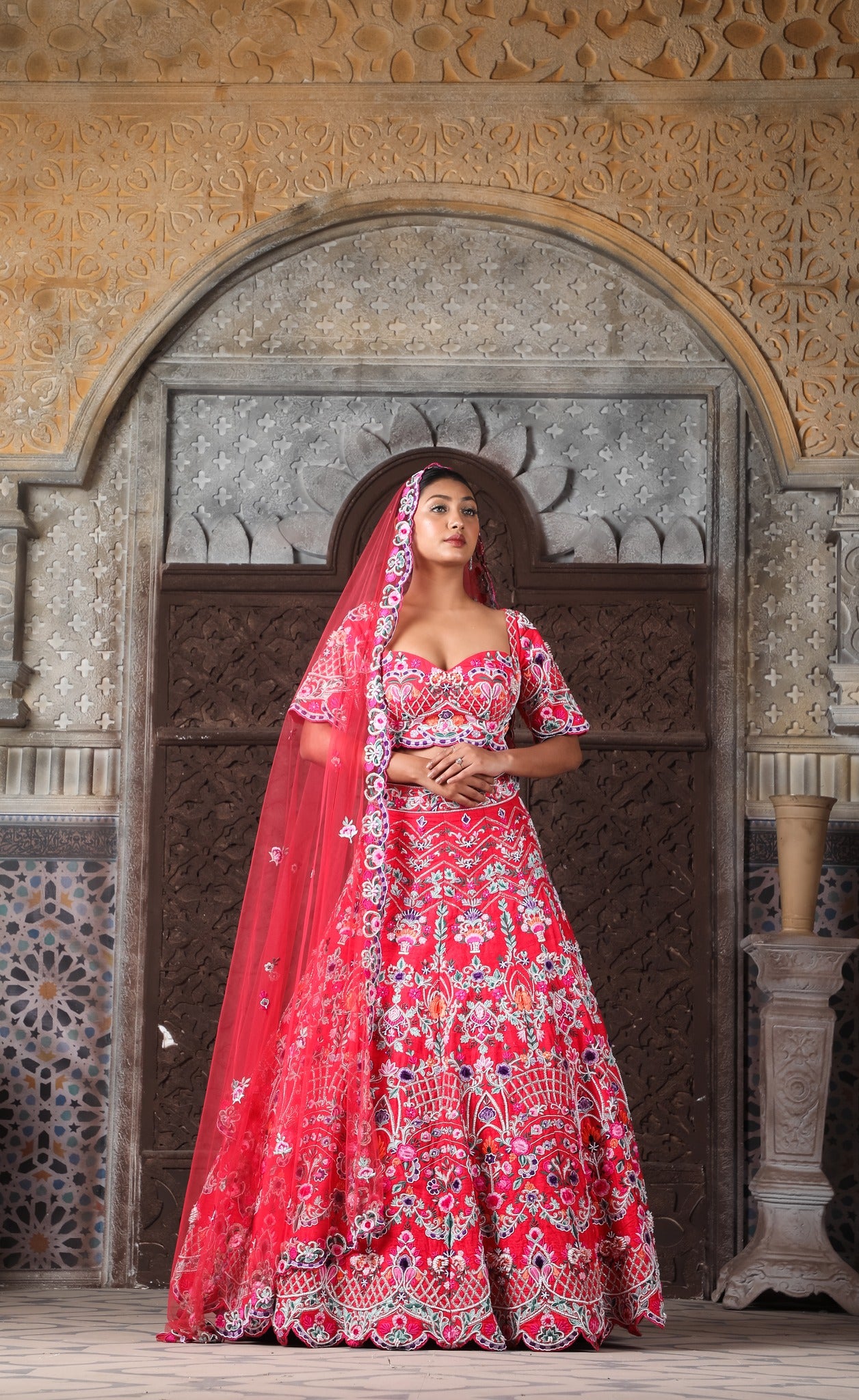 Pink Embroidered Wedding Lehenga Choli in Art silk - LC6440