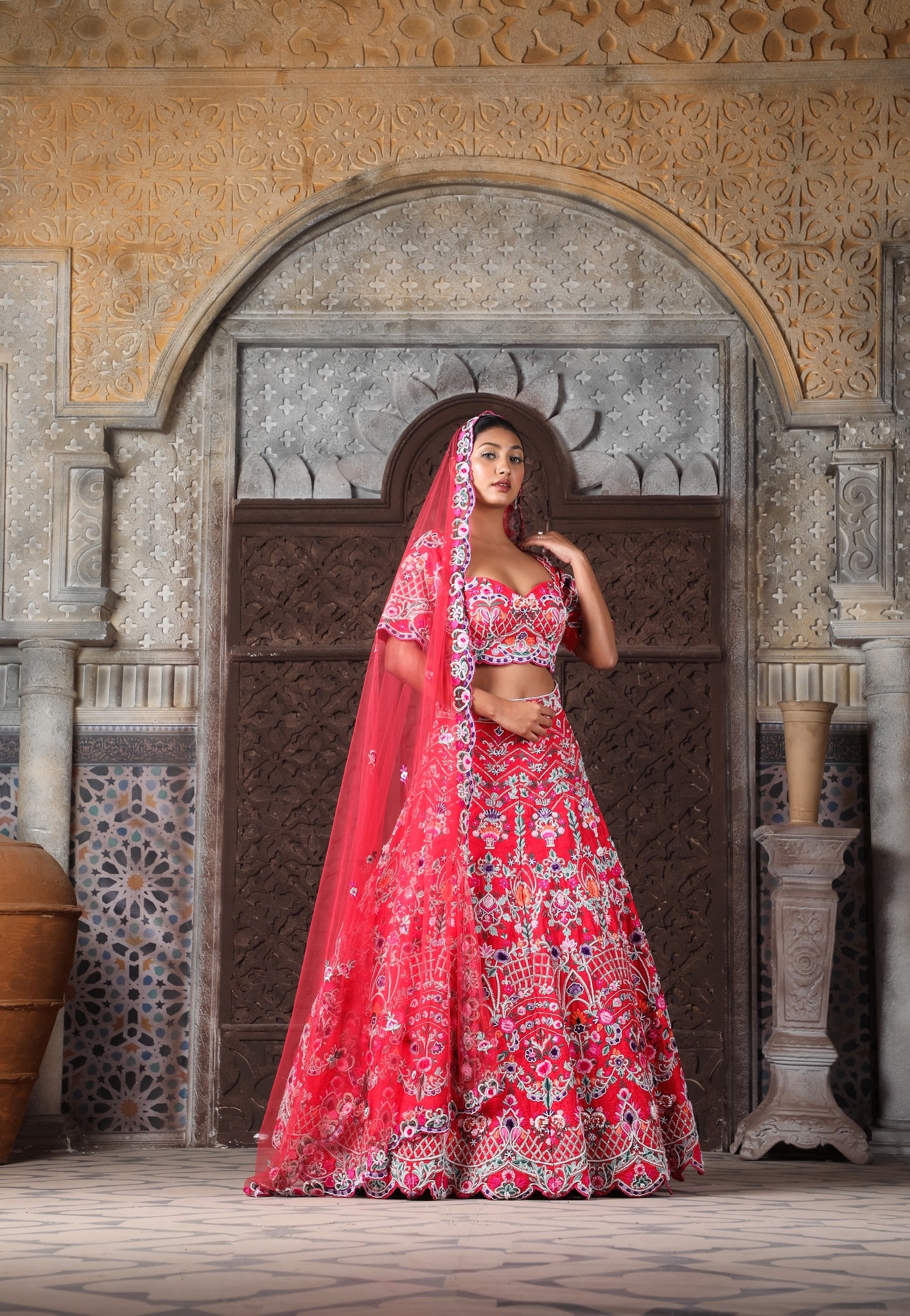 Bridal Red Pink Gold Glamorous Lehenga SFIN032 – Siya Fashions