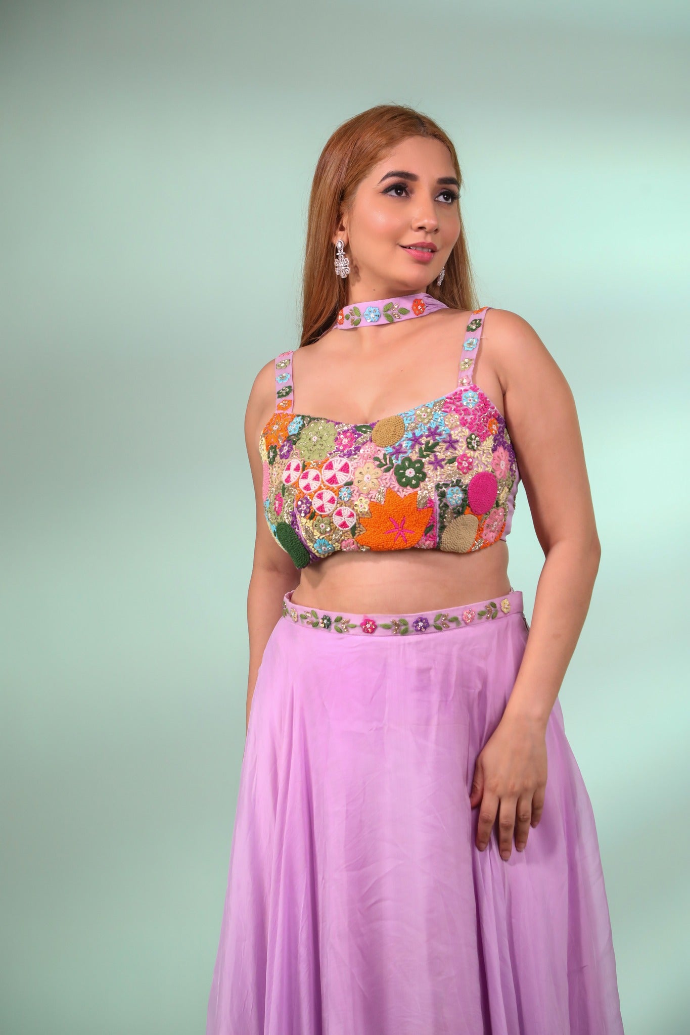 Lilac Lehenga Choli With Embroidery In Floral Blossoms