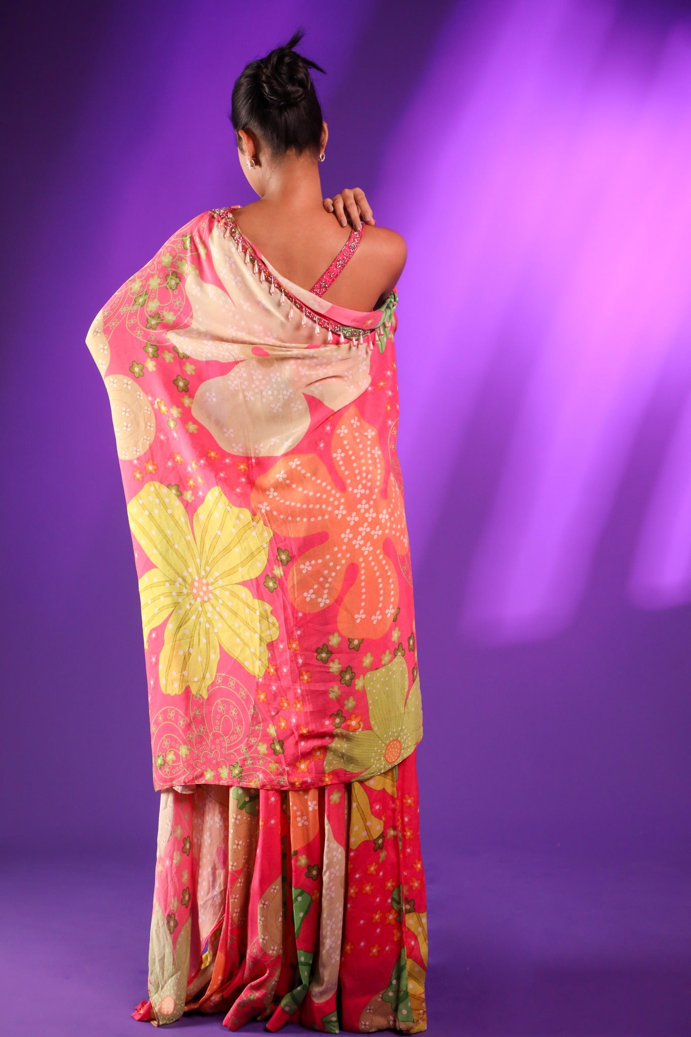 Pink Printed Plazo And Jacket With Handwork Blouse Adorned With Cutdana & Beads