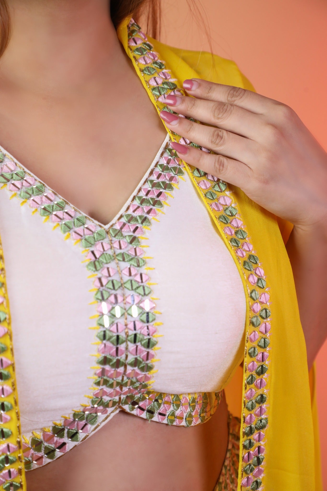 White & Green Ombre Plazo Set With Hand Embroidered Blouse And Jacket