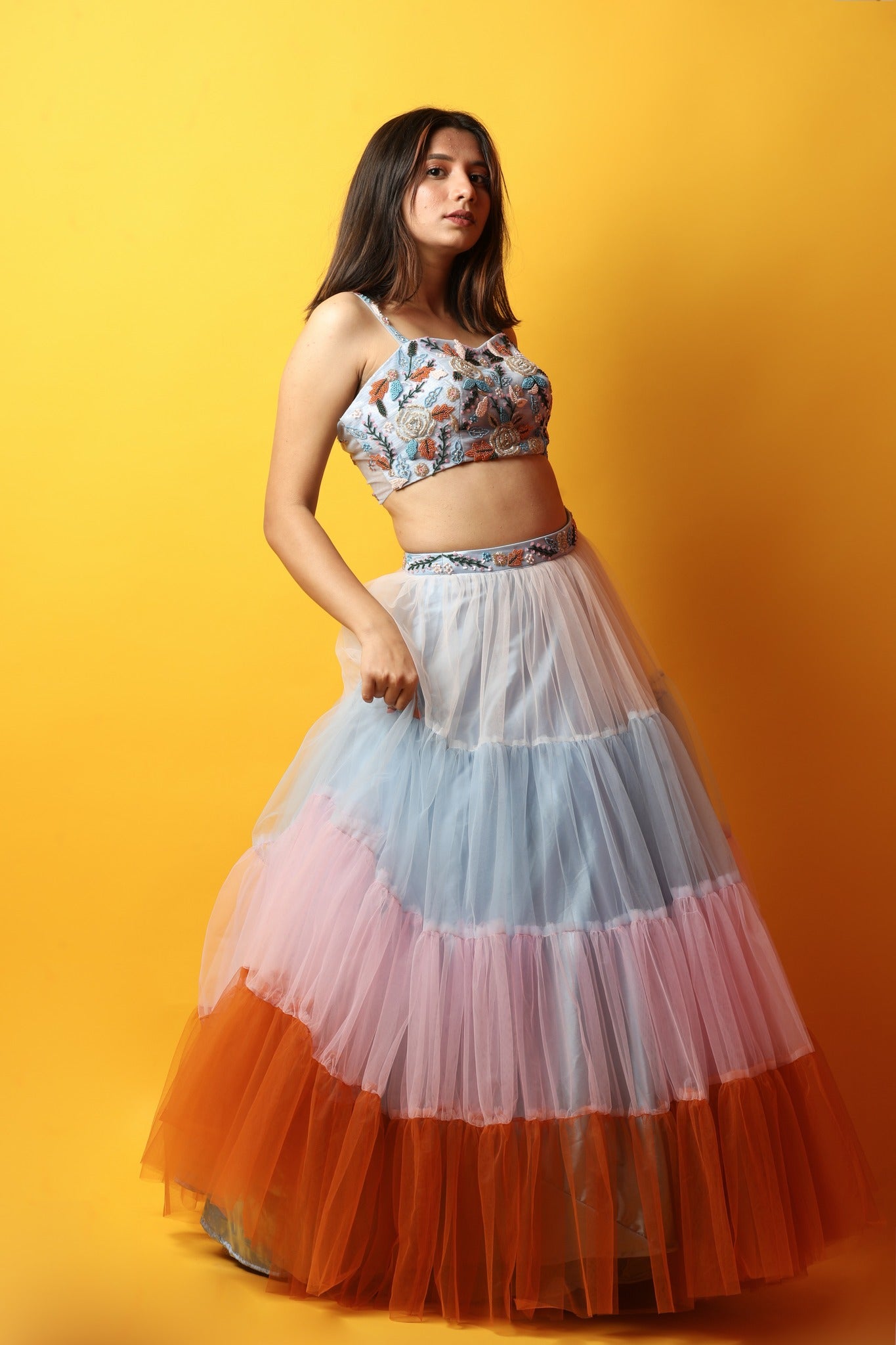 Crop top with skirt. Fancy Lehenga in Red, Fully Stitched | JCS Fashions