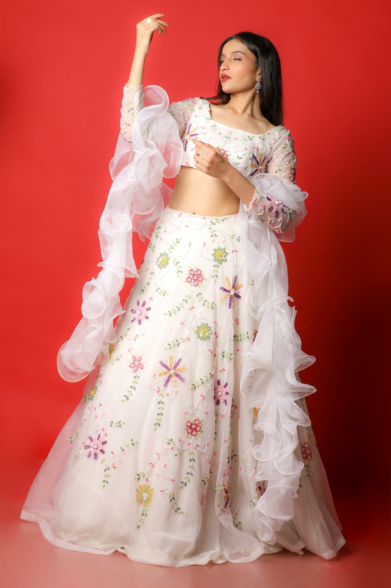 Buy AjFab Maitri White Pink Women's Embroidered Net wedding party festival  ceremony wear Semi Stitched Lehenga Choli with Dupatta Free Size Online at  Best Prices in India - JioMart.