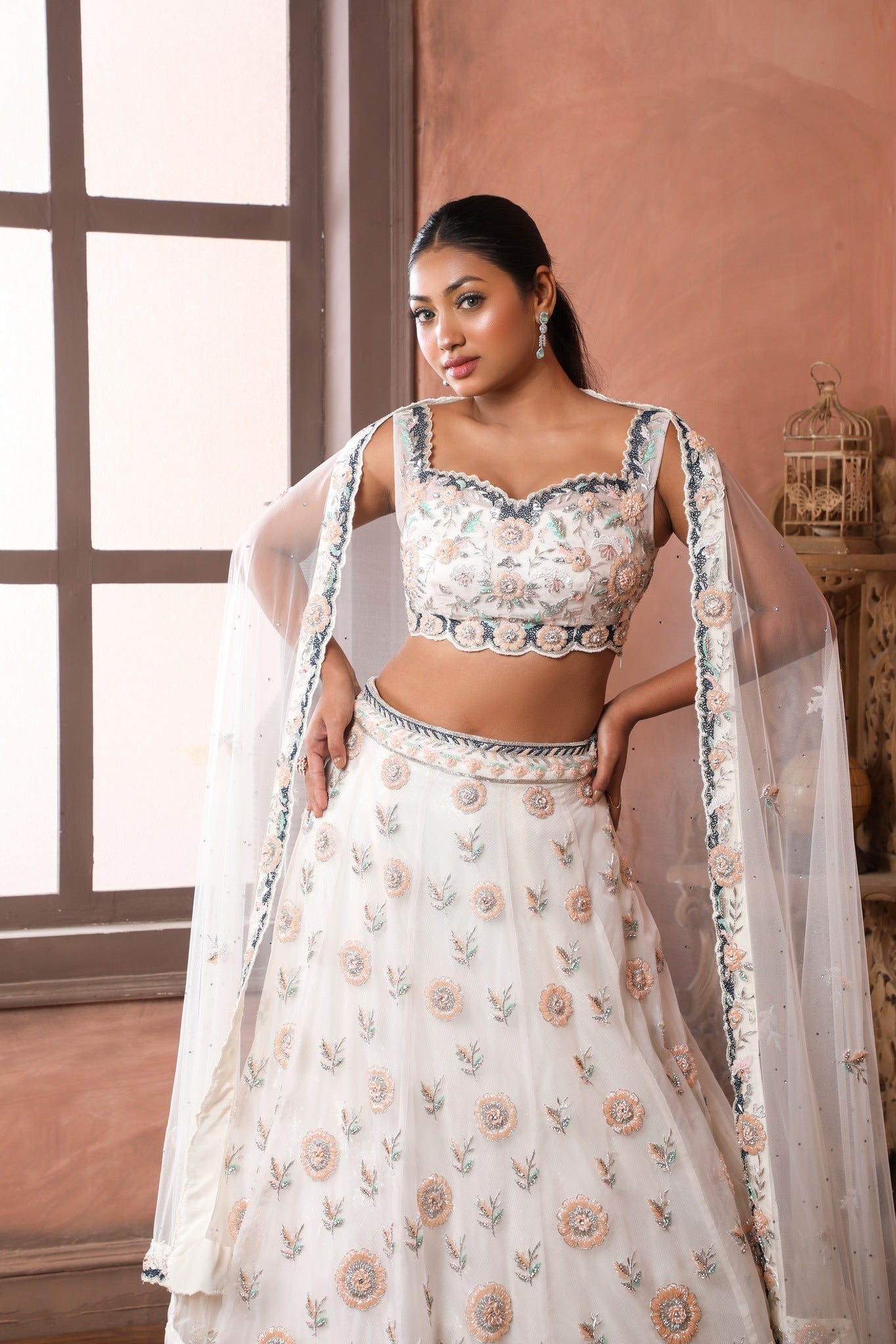 Buy White Lehenga And Blouse- Raw Silk Embroidered Floral V Neck Bridal Set  For Women by Angad Singh Online at Aza Fashions.